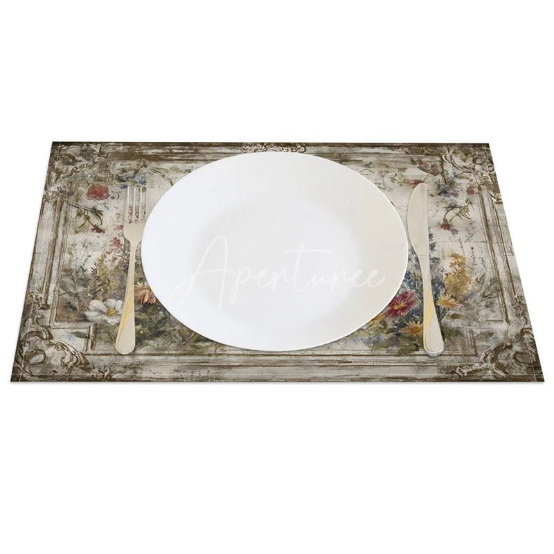 Aperturee - Aperturee Rustic White Rooster Set of 4 Placemats Vintage Farmhouse Chicken Table Mats for Dining Room