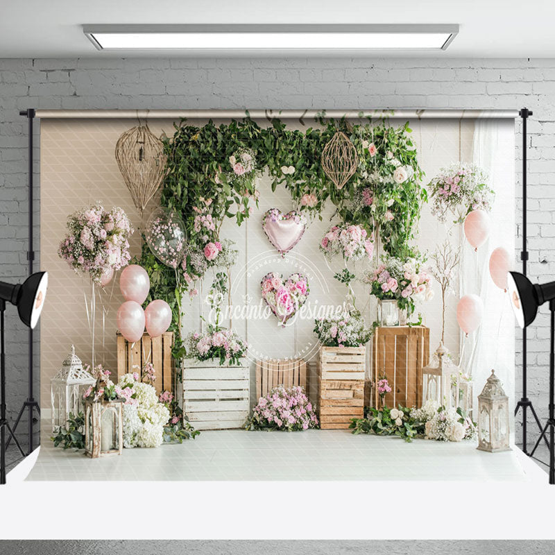 Aperturee - Aperturee Rustic White Wall Greenery Floral Balloons Backdrop