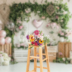 Aperturee - Aperturee Rustic White Wall Greenery Floral Balloons Backdrop