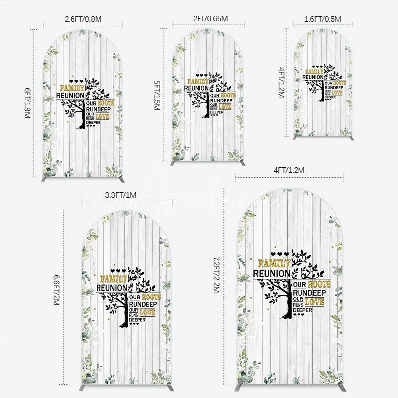 Aperturee - Aperturee Rustic White Wood Family Reunion Arch Backdrop Greenery and Gold Glitter Tree Decor for Special Occasion Party