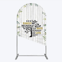 Aperturee - Aperturee Rustic White Wood Family Reunion Arch Backdrop Greenery and Gold Glitter Tree Decor for Special Occasion Party