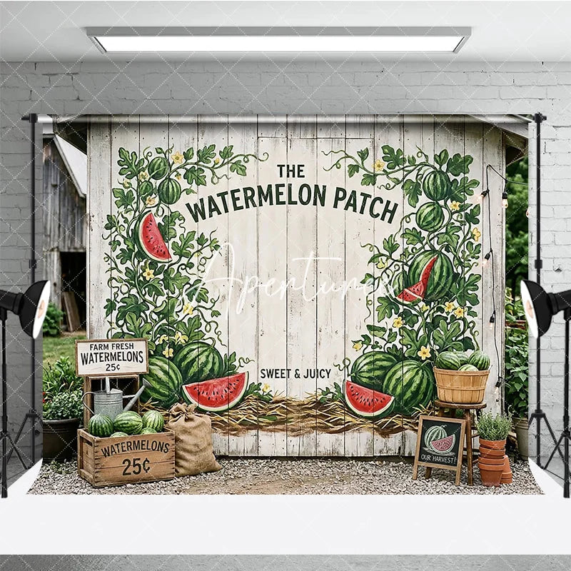 Aperturee - Aperturee Rustic White Wood Watermelon Patch Photography Backdrop Summer Farm Harvest Party Decor