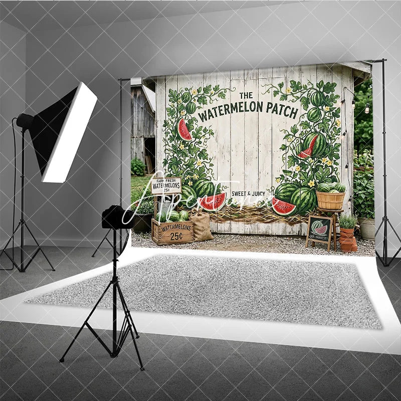 Aperturee - Aperturee Rustic White Wood Watermelon Patch Photography Backdrop Summer Farm Harvest Party Decor