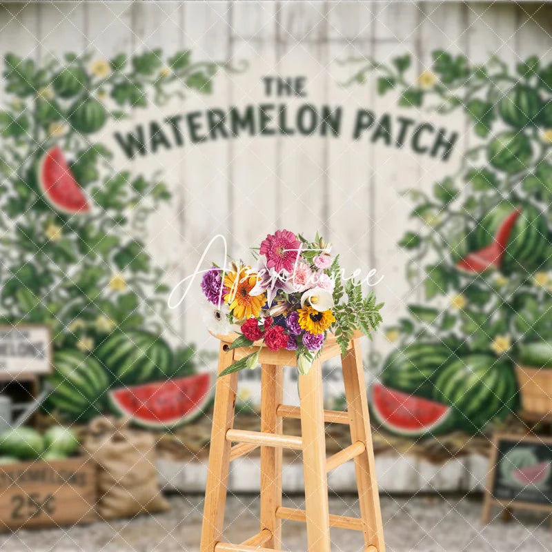 Aperturee - Aperturee Rustic White Wood Watermelon Patch Photography Backdrop Summer Farm Harvest Party Decor