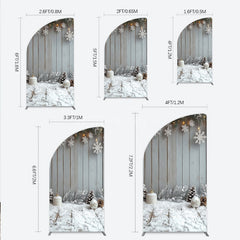 Aperturee - Aperturee Rustic Winter Holiday Half Moon Arch Backdrop Snowy Wood Background with Flocked Pinecones Farmhouse Christmas Decor