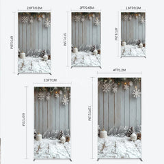 Aperturee - Aperturee Rustic Winter Holiday Rectangle Backdrop Snowy Wood Background with Flocked Pinecones Farmhouse Christmas Decor