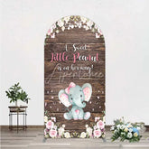 Aperturee - Aperturee Rustic Wood and Floral Little Peanut Arch Backdrop Pink Rose Elephant Baby Shower Decoration