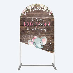Aperturee - Aperturee Rustic Wood and Floral Little Peanut Arch Backdrop Pink Rose Elephant Baby Shower Decoration