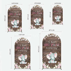Aperturee - Aperturee Rustic Wood and Floral Little Peanut Arch Backdrop Pink Rose Elephant Baby Shower Decoration