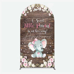 Aperturee - Aperturee Rustic Wood and Floral Little Peanut Arch Backdrop Pink Rose Elephant Baby Shower Decoration