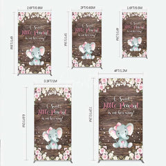 Aperturee - Aperturee Rustic Wood and Floral Little Peanut Rectangle Backdrop Pink Rose Elephant Baby Shower Decoration