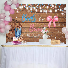 Aperturee - Aperturee Rustic Wood Boots or Bows Gender Reveal Backdrop Western Cowboy Cowgirl Baby Shower Background String Lights Decor