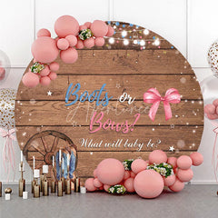 Aperturee - Aperturee Rustic Wood Boots or Bows Gender Reveal Round Backdrop Country Baby Shower Party Decor