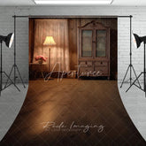 Aperturee - Aperturee Rustic Wood Cabin Interior Photography Backdrop Vintage Cabinet and Lamp Sweep Portrait Studio Background