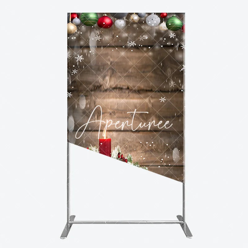 Aperturee - Aperturee Rustic Wood Christmas Candle Rectangle Arch Backdrop Winter Holiday Snowflakes and Ornaments Party Decor