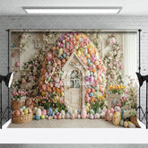 Aperturee - Aperturee Rustic Wood Floral Egg Shape House Easter Backdrop
