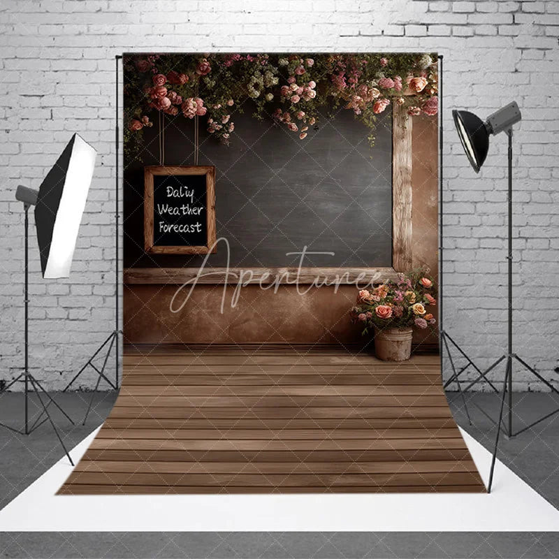 Aperturee - Aperturee Rustic Wood Floral Photography Backdrop Vintage Chalkboard Rose Flower Background Garden Room Photo Prop