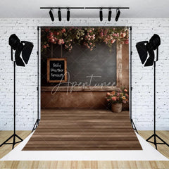 Aperturee - Aperturee Rustic Wood Floral Photography Backdrop Vintage Chalkboard Rose Flower Background Garden Room Photo Prop