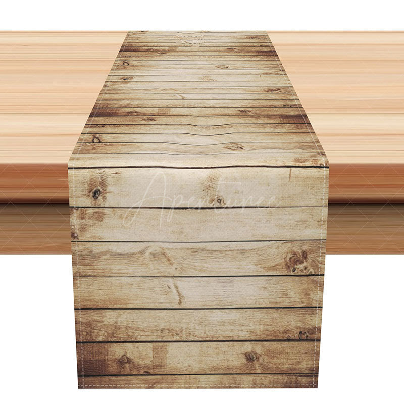 Aperturee - Aperturee Rustic Wood Grain Table Runner Retro Faux Wood Print for Farmhouse and Cabin Style Dining Decor