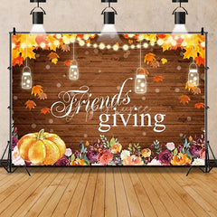 Aperturee - Aperturee Rustic Wood Harvest Scene Thanksgiving Day Backdrop Pumpkins and Maple Leaves Cozy Autumn Decoration