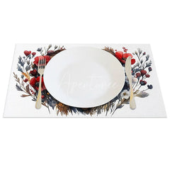 Aperturee - Aperturee Rustic Wood Heart Floral Set of 4 Placemats Red Flower Valentine Decoration Farmhouse Love Table Mat