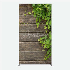 Aperturee - Aperturee Rustic Wood Rectangle Backdrop Dark Brown Wooden Planks with Green Ivy Leaves Background Wedding and Garden Party