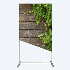 Aperturee - Aperturee Rustic Wood Rectangle Backdrop Dark Brown Wooden Planks with Green Ivy Leaves Background Wedding and Garden Party
