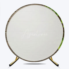 Aperturee - Aperturee Rustic Wood Round Backdrop Dark Brown Wooden Planks with Green Ivy Leaves Background Natural Garden Party Decor