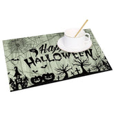 Aperturee - Aperturee Rustic Wood Texture with Cobweb Halloween Set of 4 Placemats for Spooky Farmhouse Party Decorations