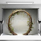 Aperturee - Aperturee Rustic Wooden Arch Photography Backdrop Round Twig Greenery Wedding Photo Background Simple Boho Ring Photo Booth Prop