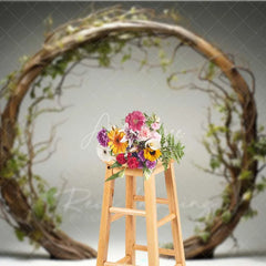 Aperturee - Aperturee Rustic Wooden Arch Photography Backdrop Round Twig Greenery Wedding Photo Background Simple Boho Ring Photo Booth Prop