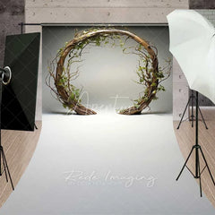 Aperturee - Aperturee Rustic Wooden Arch Sweep Photo Backdrop Round Twig Greenery Wedding Background Simple Boho Ring Floor Prop
