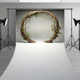 Aperturee - Aperturee Rustic Wooden Arch Sweep Photo Backdrop Round Twig Greenery Wedding Background Simple Boho Ring Floor Prop