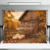 Aperturee - Aperturee Rustic Wooden Barn and Pumpkins Autumn Photography Backdrop Golden Fall Leaves Harvest Photo Shoot Decor
