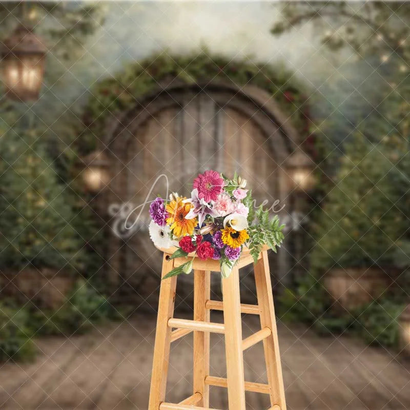 Aperturee - Aperturee Rustic Wooden Barn Door Christmas Backdrop Winter Farmhouse Porch Photography Background