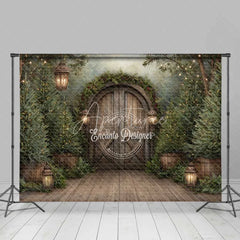 Aperturee - Aperturee Rustic Wooden Barn Door Christmas Backdrop Winter Farmhouse Porch Photography Background