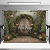 Aperturee - Aperturee Rustic Wooden Barn Door Christmas Backdrop Winter Farmhouse Porch Photography Background