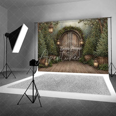 Aperturee - Aperturee Rustic Wooden Barn Door Christmas Backdrop Winter Farmhouse Porch Photography Background