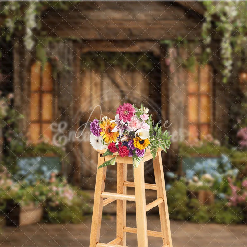 Aperturee - Aperturee Rustic Wooden Barn Door Photography Backdrop Lush Floral Enchanted Garden Vines Perfect for Fairy Tale Photo Shoots