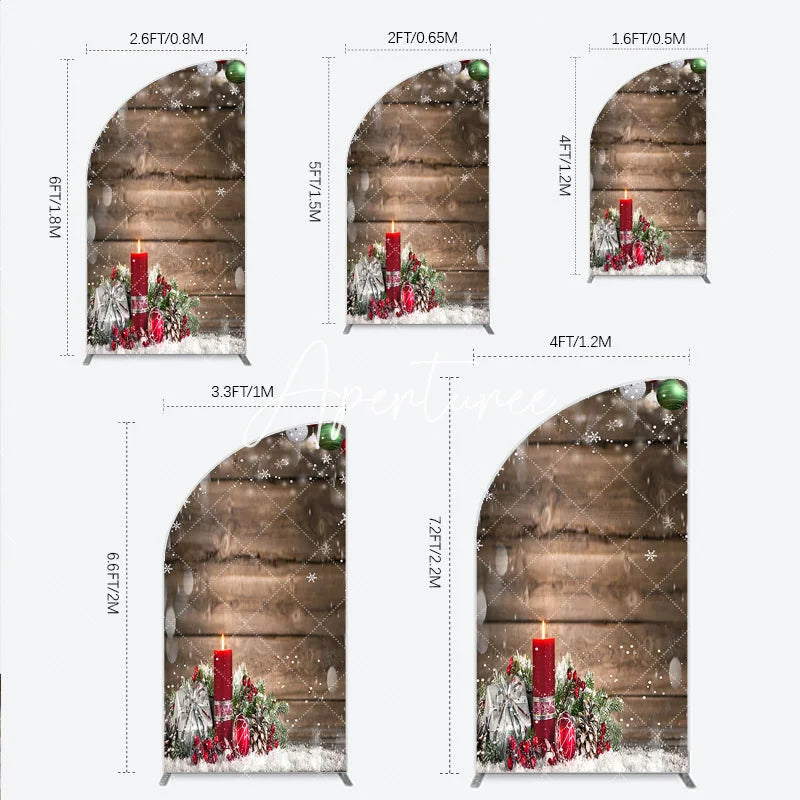 Aperturee - Aperturee Rustic Wooden Christmas Half Moon Arch Backdrop with Ornaments Snowflakes Candle and Gift for Winter Holiday Party