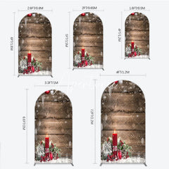 Aperturee - Aperturee Rustic Wooden Christmas Ornaments Red Candle Pine Snow Round Top Arch Backdrop Winter Holiday Party Decor