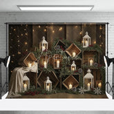Aperturee - Aperturee Rustic Wooden Crate Christmas Backdrop Candle Lantern Photography Background Farmhouse Pine Winter Holiday Party Decor