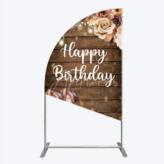 Aperturee - Aperturee Rustic Wooden Happy Birthday half moon arch backdrop with Cowboy Boots String Lights and Floral Decor