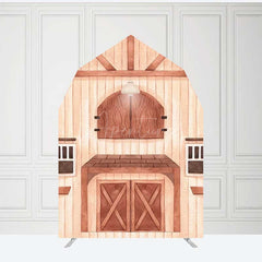 Aperturee Aperturee Rustic Wooden House Barn Door Arch Party Backdrop