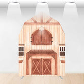 Aperturee Aperturee Rustic Wooden House Barn Door Arch Party Backdrop