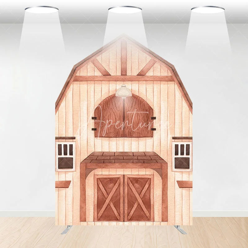 Aperturee - Aperturee Rustic Wooden House Barn Door Arch Party Backdrop