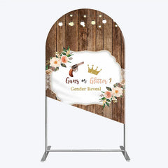 Aperturee - Aperturee Rustic Wooden Plank Cowboy and Glitter Crown Gender Reveal Arch Backdrop Kit String Lights Decor