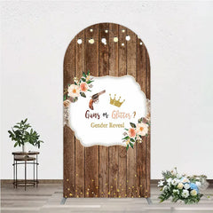 Aperturee - Aperturee Rustic Wooden Plank Cowboy and Glitter Crown Gender Reveal Arch Backdrop Kit String Lights Decor