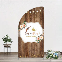 Aperturee - Aperturee Rustic Wooden Plank Cowboy and Glitter Crown Gender Reveal Half Moon Arch Backdrop Kit String Lights Decor