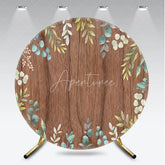 Aperturee - Aperturee Rustic Wooden Round Backdrop with Green Eucalyptus Leaves Elegant Natural Botanical Photo Booth Decor.